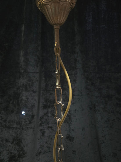Traditional Vintage French 6 Arm Brass Crystal Glass Chandelier Ceiling Light
