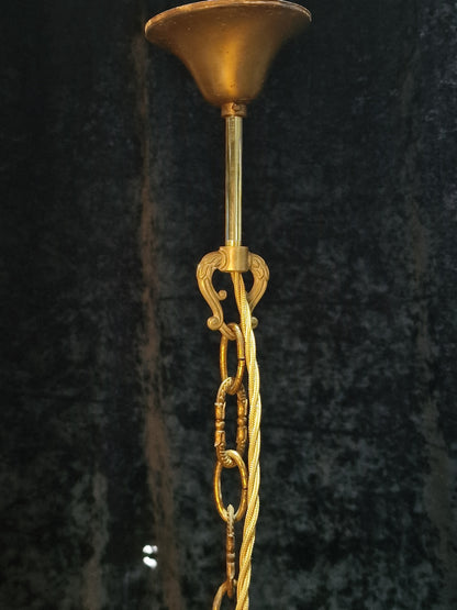 Classical Vintage Italian Cylinder Cut Glass Starburst Brass 3 Light Lantern