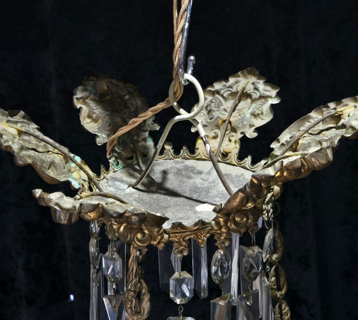 Exceptional Antique French Late 1800s 9 Arm Brass Blue Glass Crystal Chandelier
