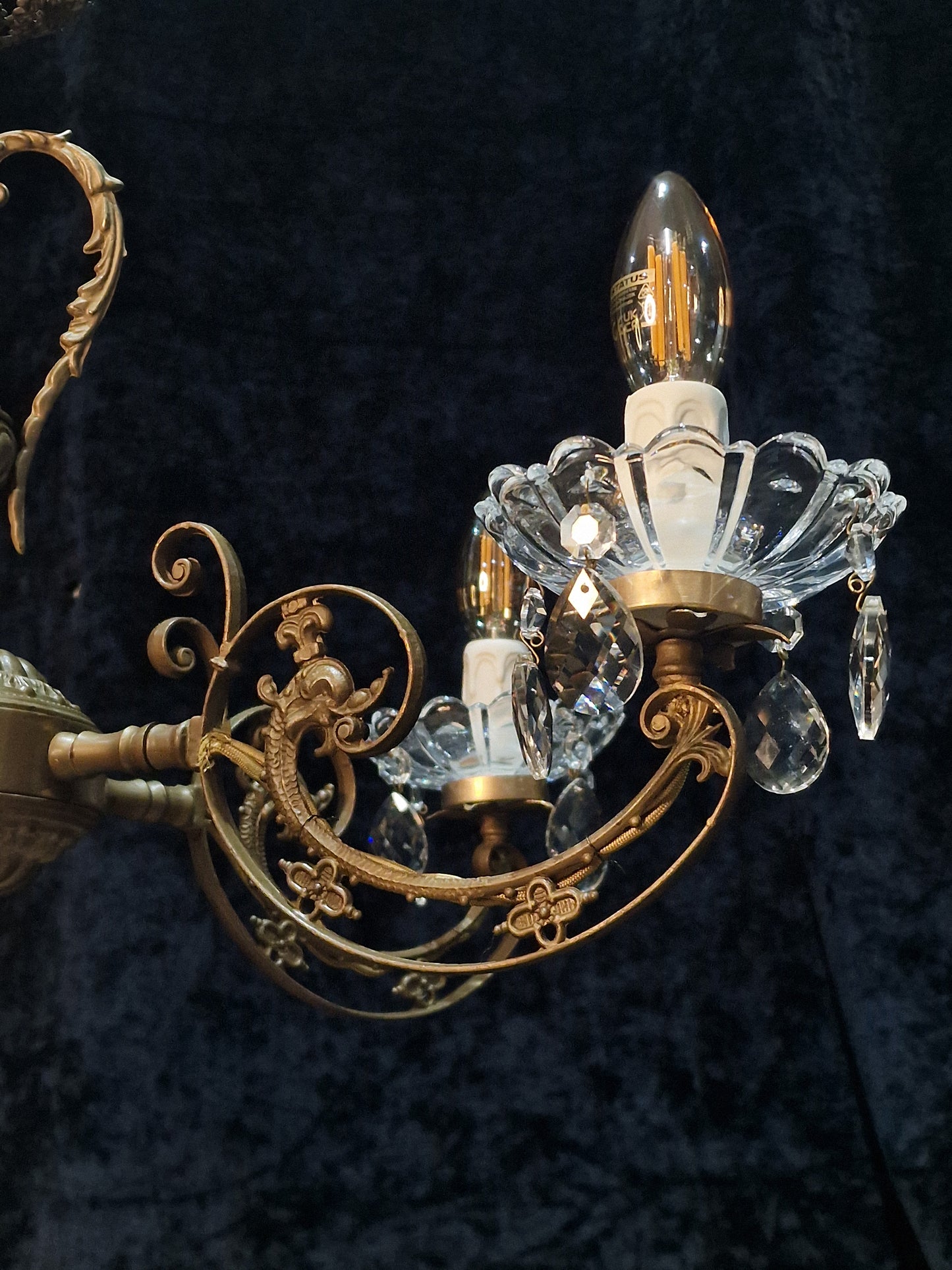 Beautiful 5 Arm Vintage Italian Brass and Crystal Dolphin Chandelier Light