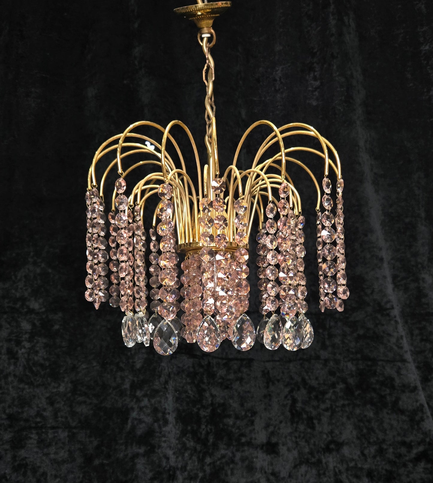 Very Pretty Vintage Italian 1 Light Cascading Pink and Clear Crystal Chandelier (3 for sale)