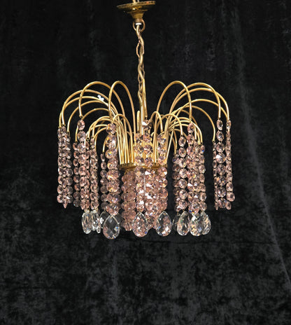 Very Pretty Vintage Italian 1 Light Cascading Pink and Clear Crystal Chandelier (3 for sale)