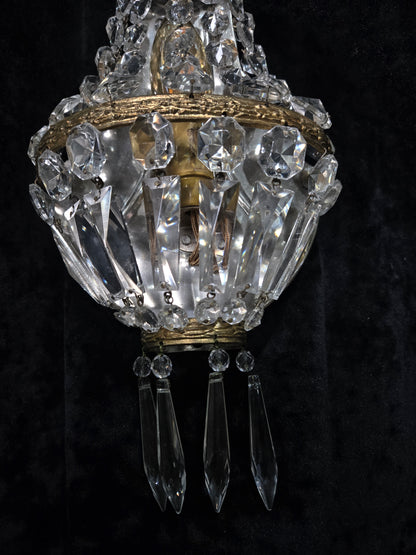 Stunning Pair Vintage French Brass Crystal Montgolfiere Sconces Wall Lights