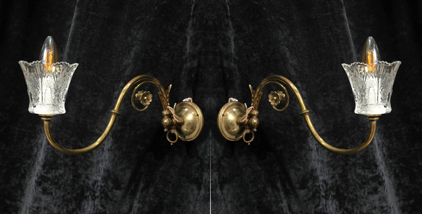Classical Pair Antique Victorian 1 Arm Brass Swivel Gas to Electric Wall Lights