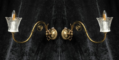 Classical Pair Antique Victorian 1 Arm Brass Swivel Gas to Electric Wall Lights