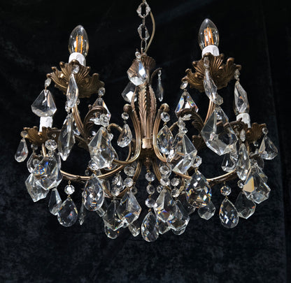 Fabulous Heavy Vintage Italian 6 Arm Leaf Crystal Chandelier Ceiling Light