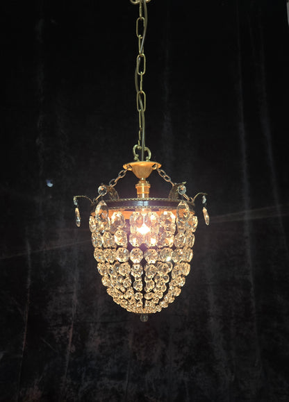 Stunning Antique French Empire Style Brass Crystal Leaf Chandelier Ceiling Light