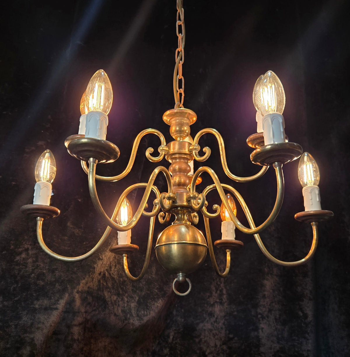 Traditional Antique 9 Arm 2 Tier Brass Flemish Chandelier Ceiling Light