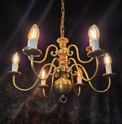 Traditional Antique 9 Arm 2 Tier Brass Flemish Chandelier Ceiling Light