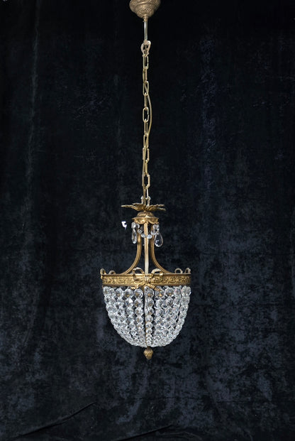 Traditional Antique French 3 Light Brass Bronze Crystal Empire Chandelier