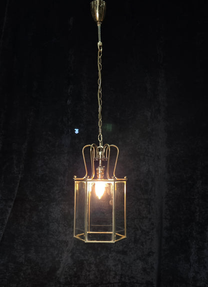 Classical Vintage Hexagon 1 Light Brass Bevelled Glass Lantern Ceiling Light