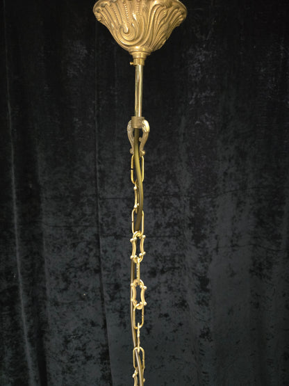 Elegant Vintage Italian 8 Arm Brass Crystal Leaf Chandelier Ceiling Light
