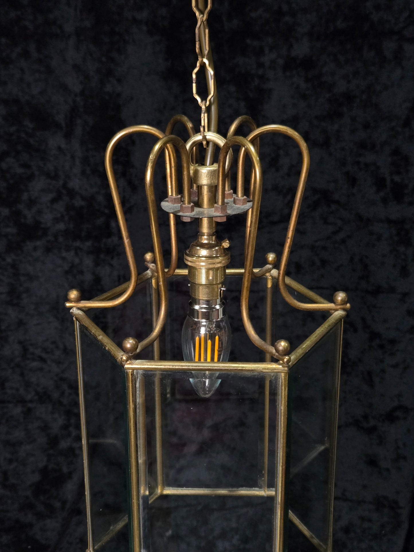 Classical Vintage Hexagon 1 Light Brass Bevelled Glass Lantern Ceiling Light