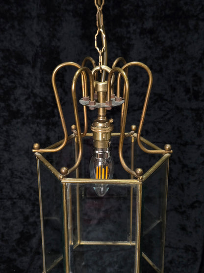 Classical Vintage Hexagon 1 Light Brass Bevelled Glass Lantern Ceiling Light