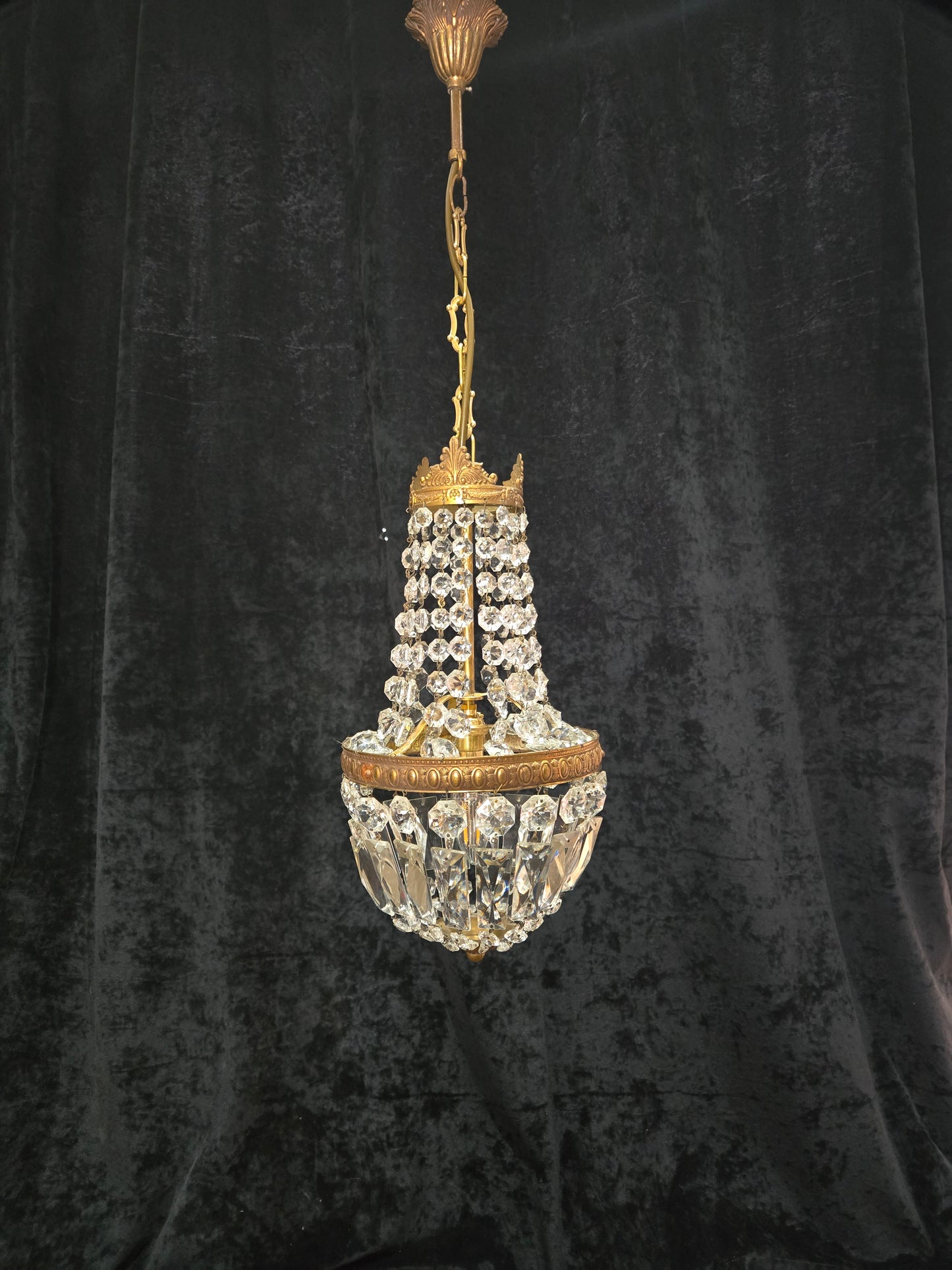 Traditional Antique French 1 Light Brass and Crystal Montgolfiere Chandelier