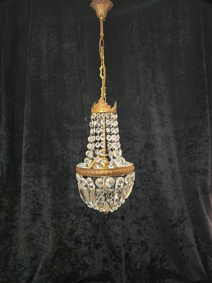 Traditional Antique French 1 Light Brass and Crystal Montgolfiere Chandelier