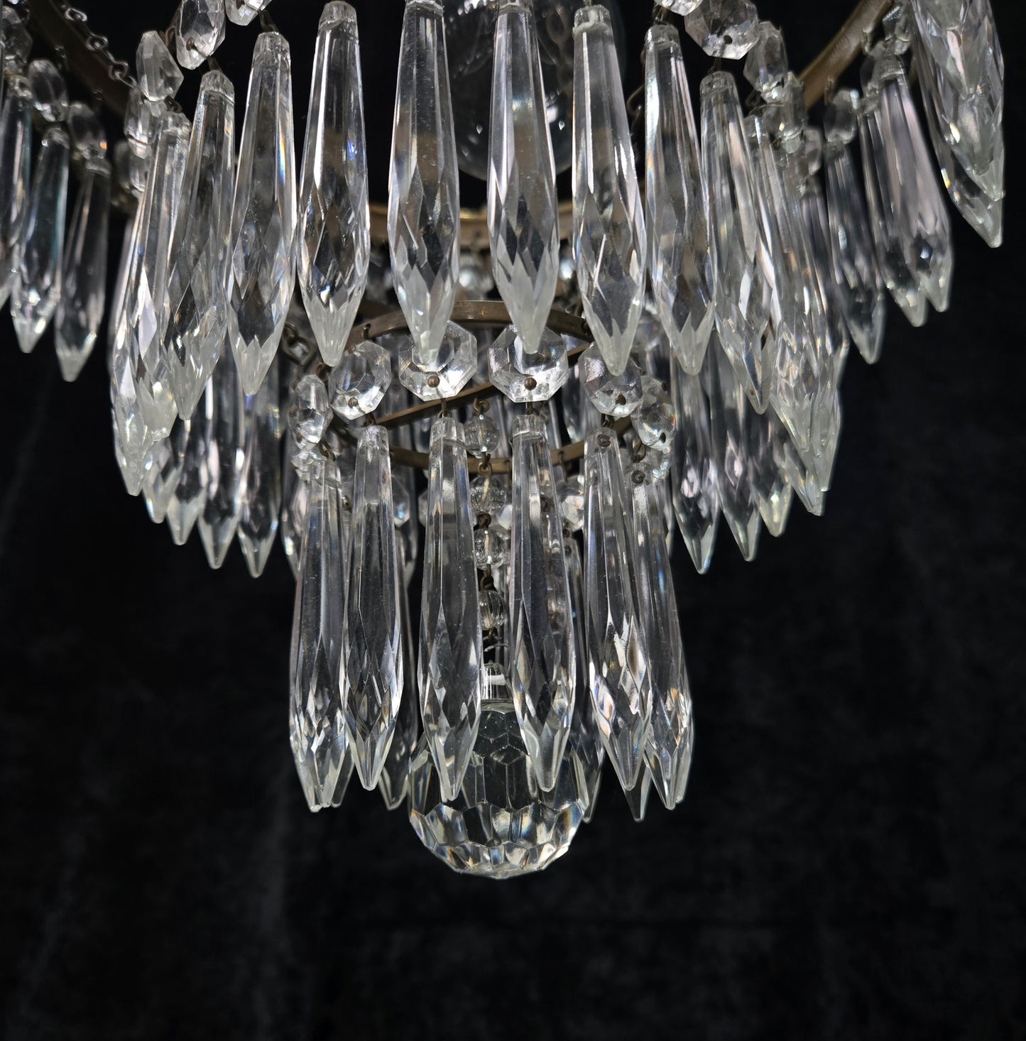 Fabulous Antique French Empire Style Brass Crystal Bows Chandelier Ceiling Light