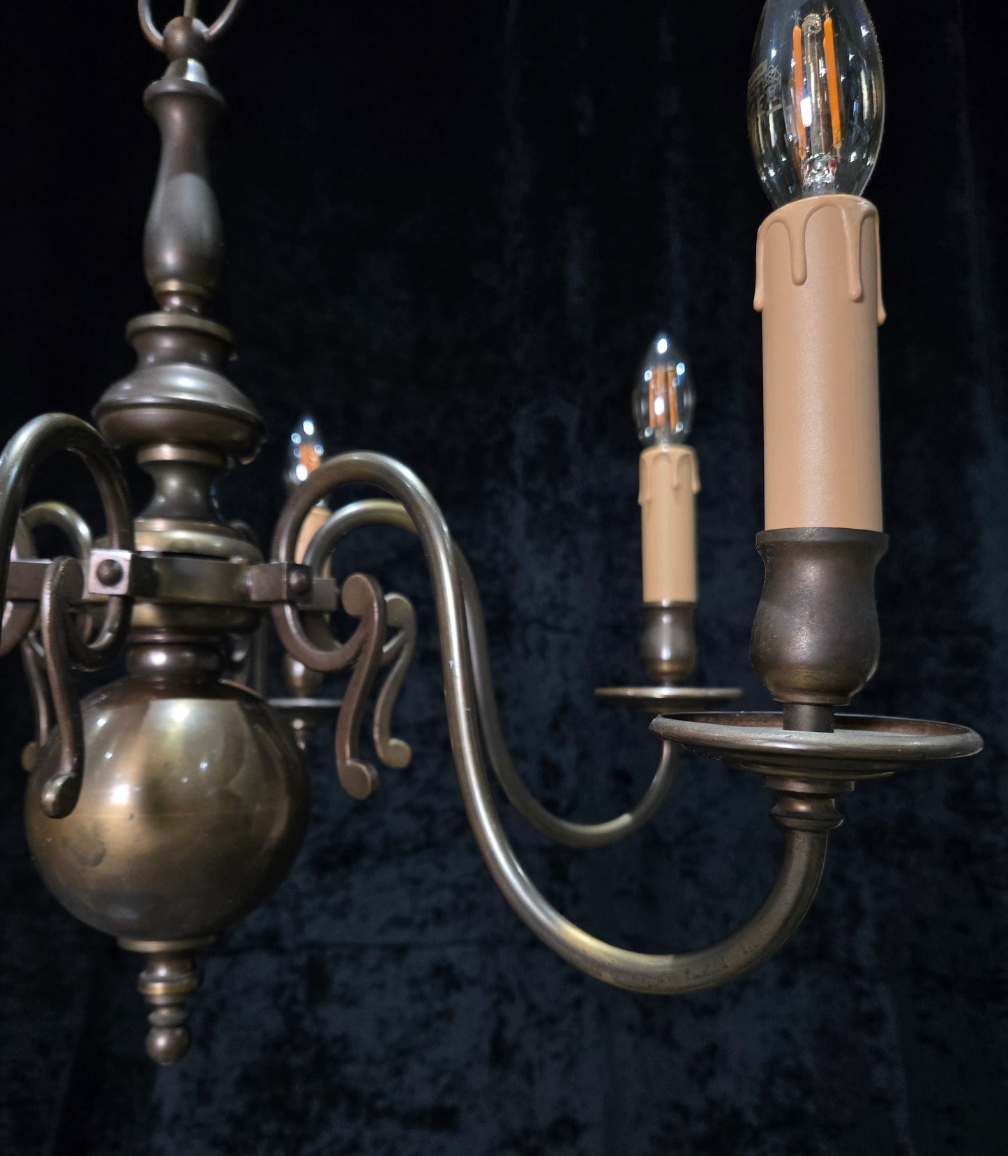 Classical Vintage 6 Arm Brass Flemish Bronze Tone Chandelier Ceiling Light