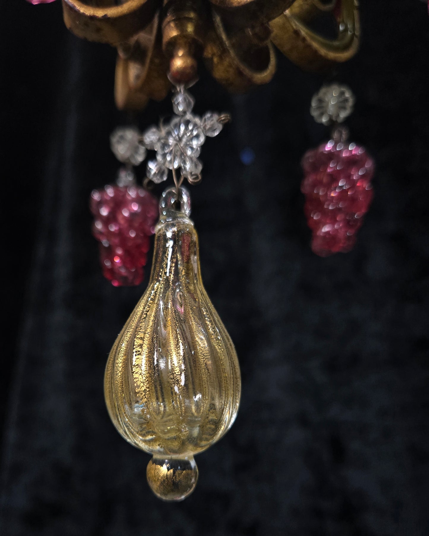 Fabulous Vintage Italian 3 Arm Caged Florentine Flower Crystal Chandelier Light