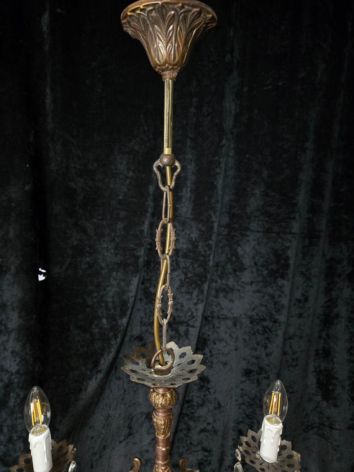 Lovely Vintage Italian 3 Arm Brass and Crystal Chandelier Ceiling Light