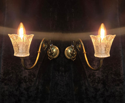 Classical Pair Antique Victorian 1 Arm Brass Swivel Gas to Electric Wall Lights