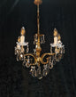 Lovely Vintage French 5 Arm Brass and Crystal Leaf Chandelier Ceiling Light