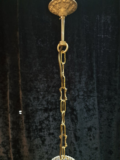Elegant Vintage Italian 3 Arm Brass Crystal Chandelier Ceiling Light