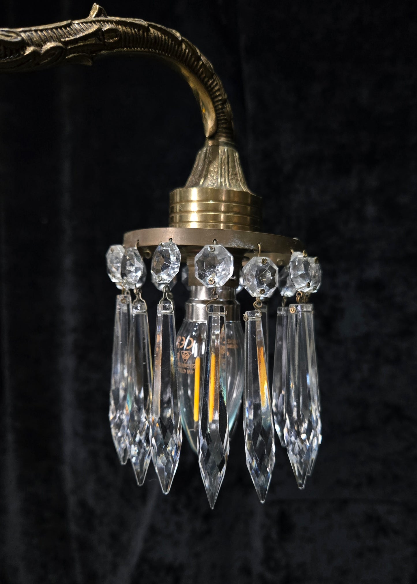 Lovely Vintage Italian 3 Arm Brass Crystal Chandelier Ceiling Light