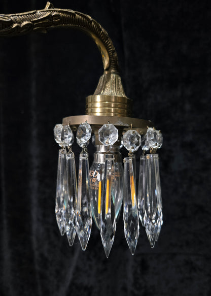 Lovely Vintage Italian 3 Arm Brass Crystal Chandelier Ceiling Light