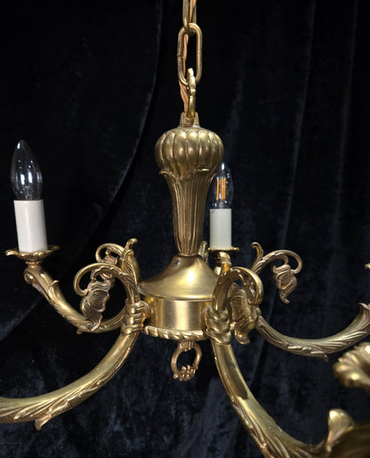 Traditional Vintage French 5 Arm Heavy Brass Flower Bud Chandelier ceiling Light