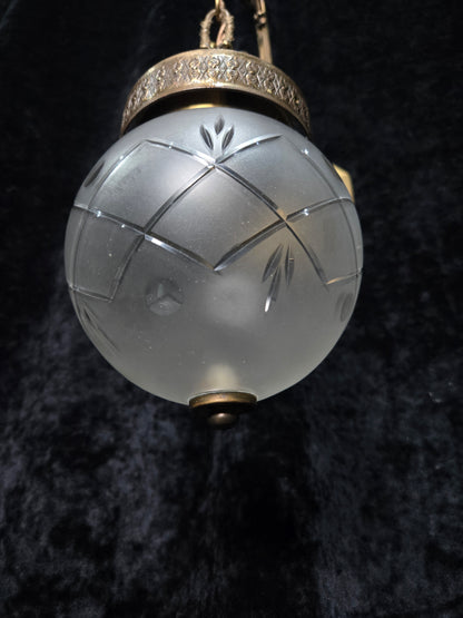 Unique Pair of Vintage Italian Brass Glass Lantern Wall Lights Sconces