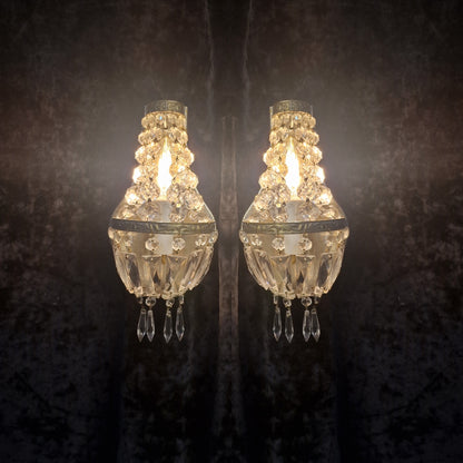 Stunning Pair of Vintage French Brass Crystal Montgolfiere Sconces Wall Lights