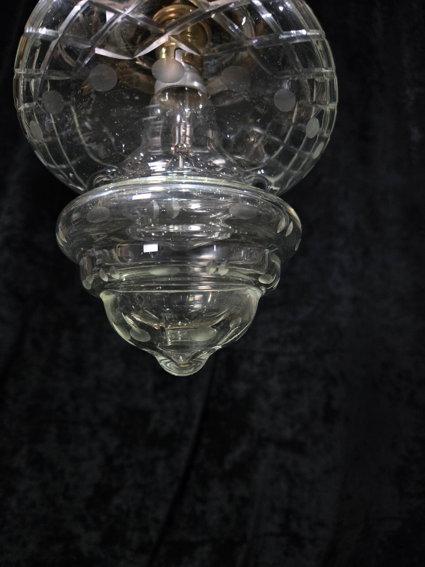 Lovely Vintage Clear Cut Glass Brass Hall Lantern Pendant Light