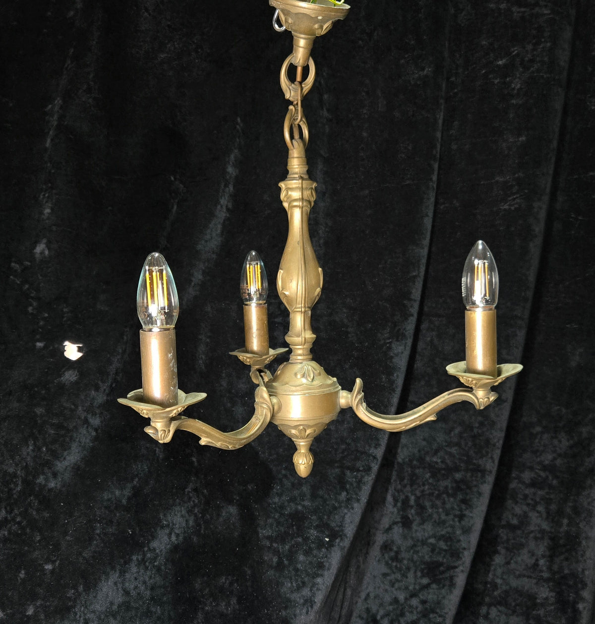 Art Nouveau Style Vintage French Bronze Veritable 3 Arm Chandelier Ceiling Light