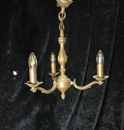 Art Nouveau Style Vintage French Bronze Veritable 3 Arm Chandelier Ceiling Light