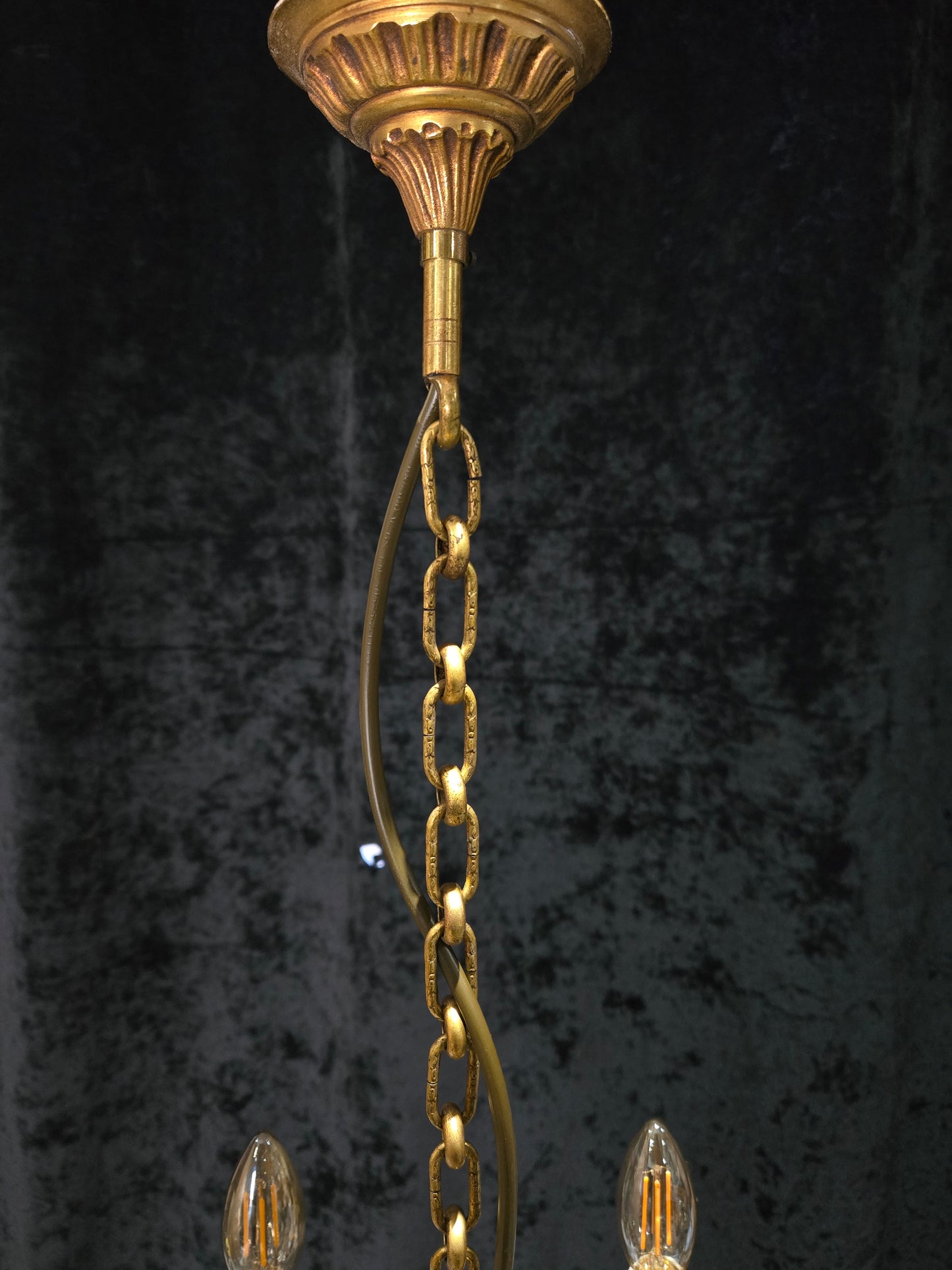 Beautiful Antique Petite French 4 Arm Bronze Brass Crystal Chandelier Light