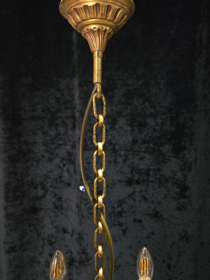 Beautiful Antique Petite French 4 Arm Bronze Brass Crystal Chandelier Light