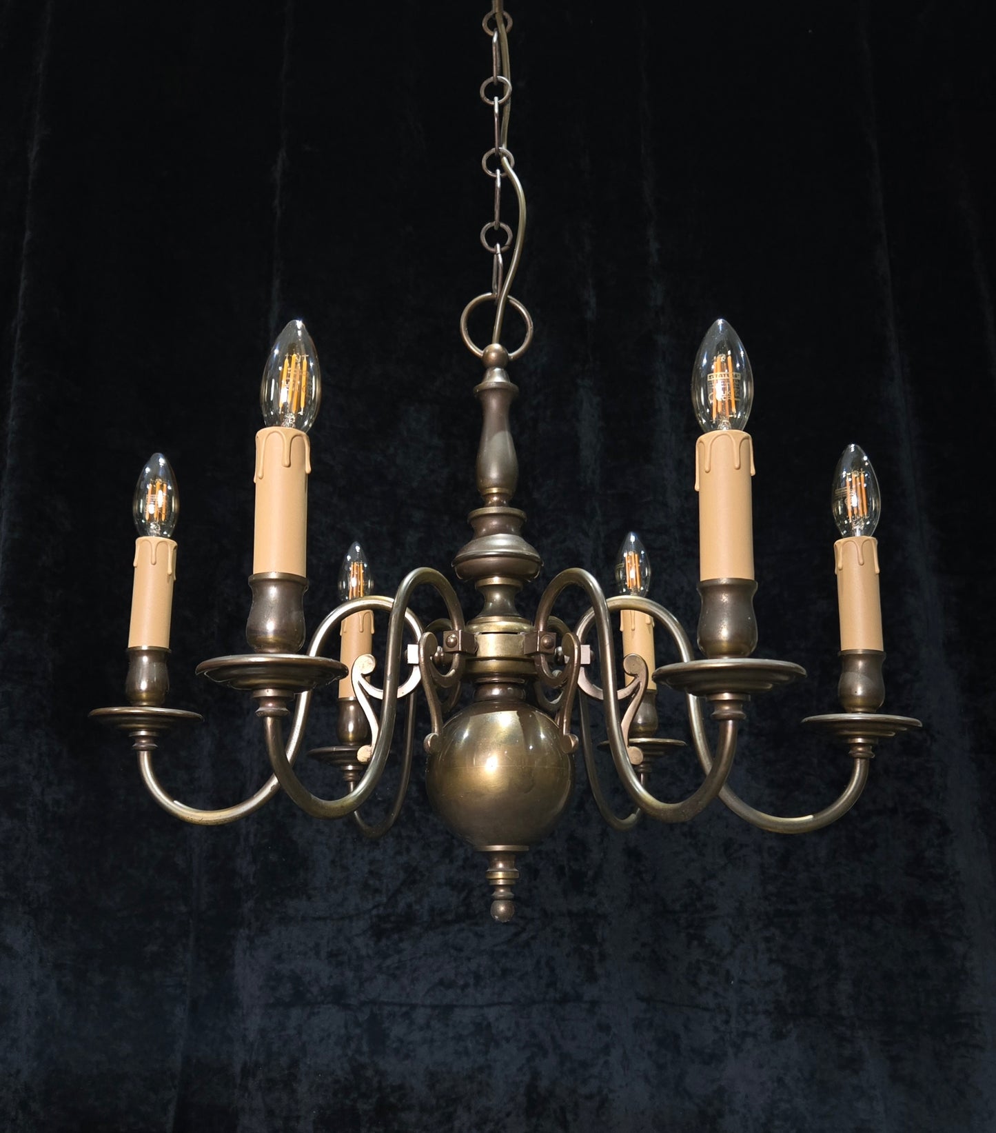 Classical Vintage 6 Arm Brass Flemish Bronze Tone Chandelier Ceiling Light