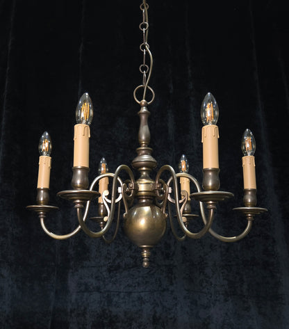 Classical Vintage 6 Arm Brass Flemish Bronze Tone Chandelier Ceiling Light
