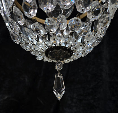 Beautiful Antique French Crystal Half Bag Brass Leaf Chandelier Ceiling Light