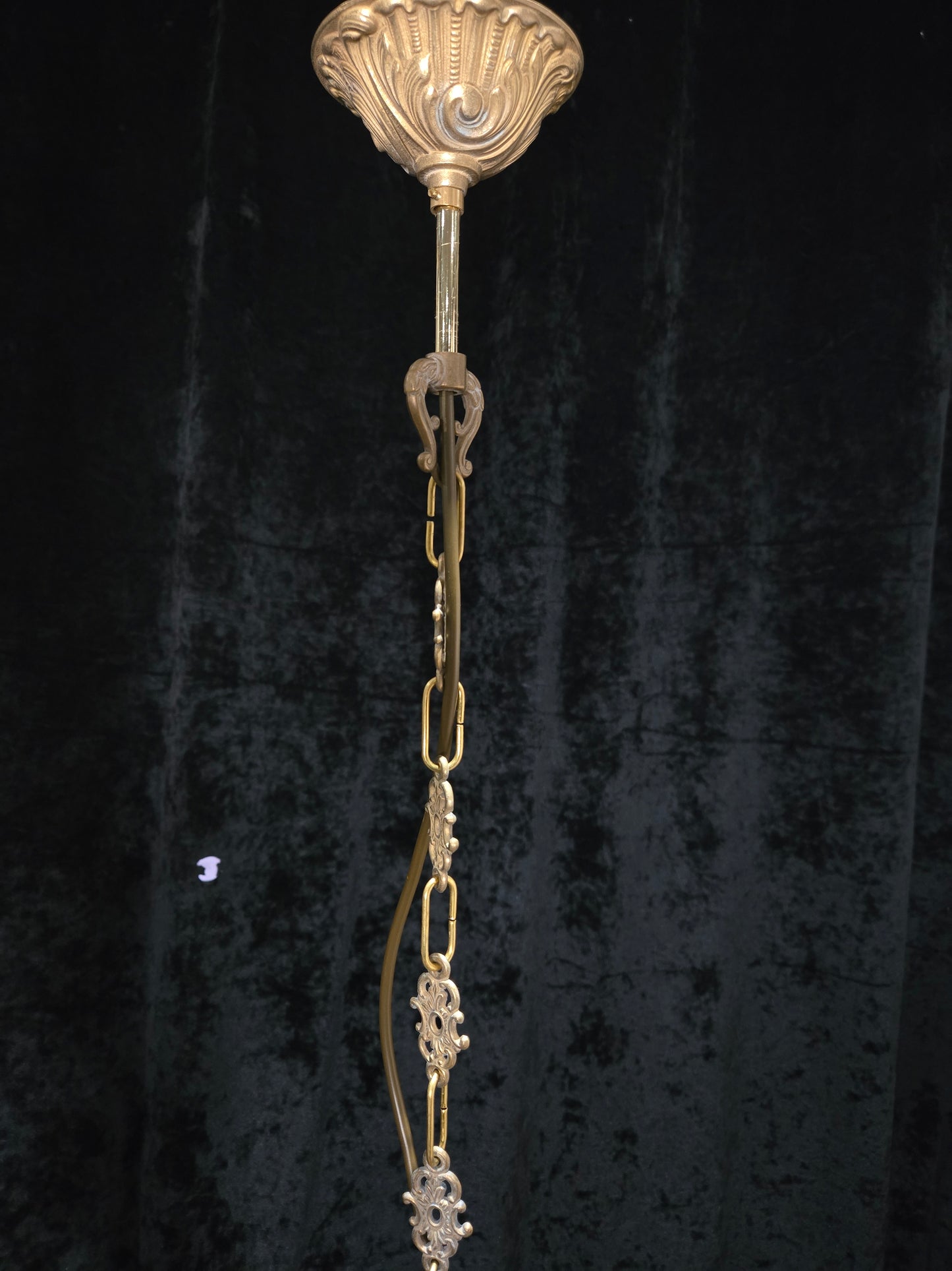 Beautiful Antique French Crystal Half Bag Brass Leaf Chandelier Ceiling Light