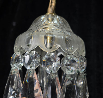 Beautiful Petite Cut Glass Crystal Antique Shade Brass Pendant Light Chandelier