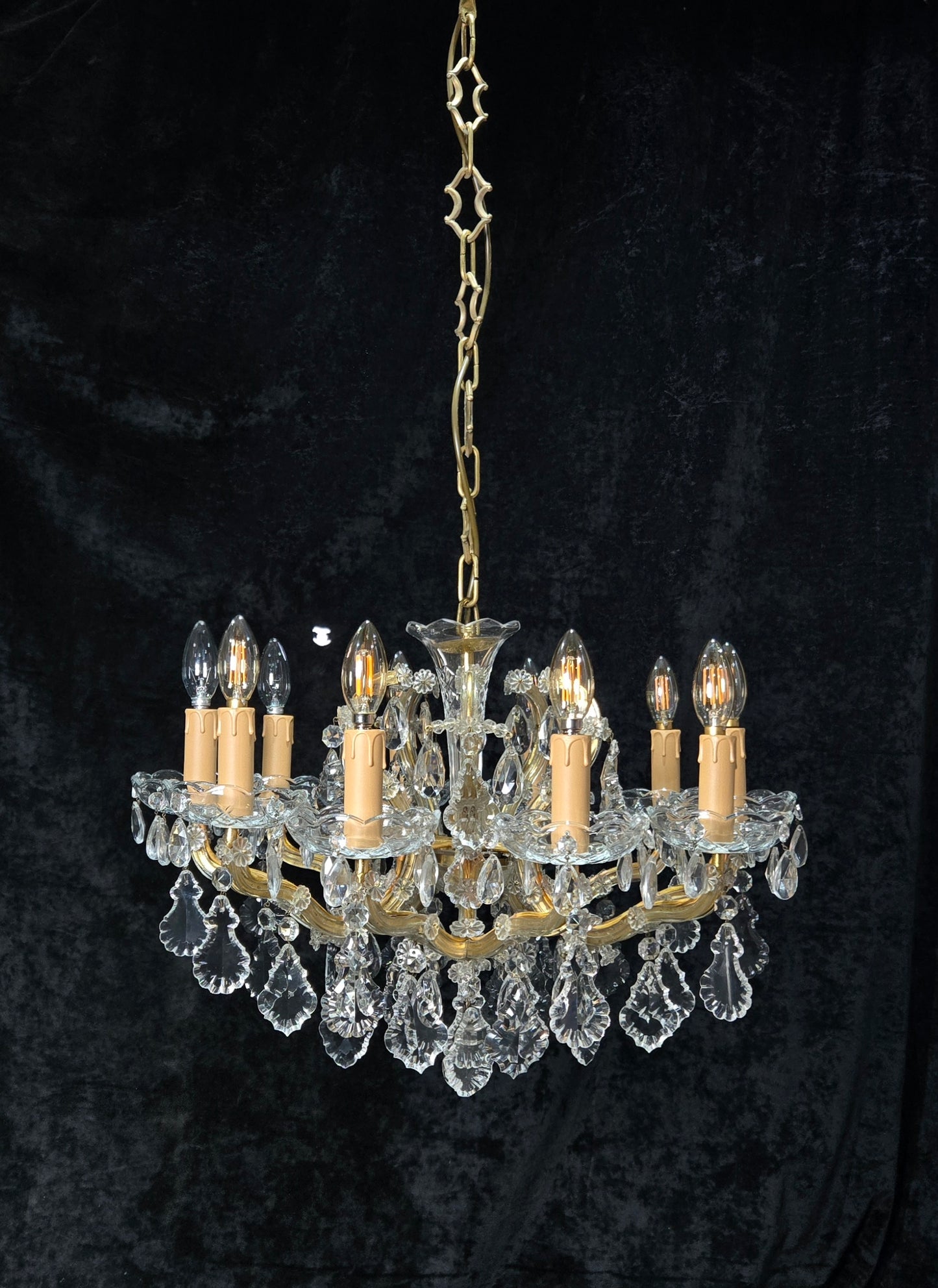 Stunning Vintage Made in Germany Marie Therese Crystal Brass 10 Light Chandelier