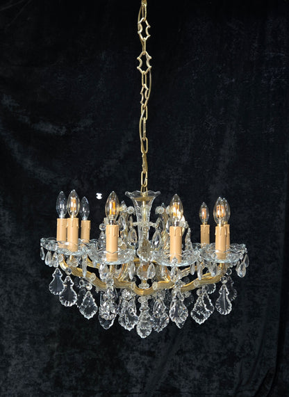 Stunning Vintage Made in Germany Marie Therese Crystal Brass 10 Light Chandelier