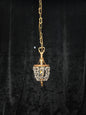 Petite Vintage French Crystal Half Bag Brass 1 Light Chandelier Ceiling Light
