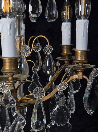 Traditional Tall Antique French 6 Arm Brass Crystal 3 Tier Chandelier Light