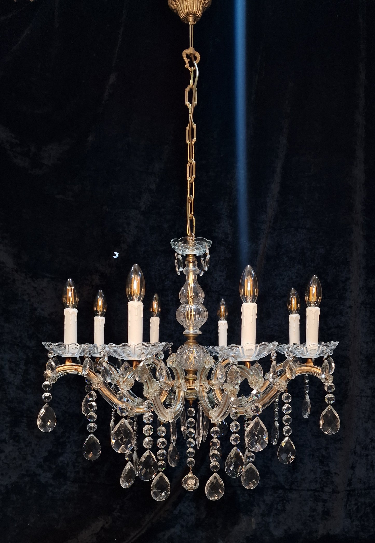 Fabulous Vintage French Large 8 Arm Glass Crystal Marie Therese Chandelier Light