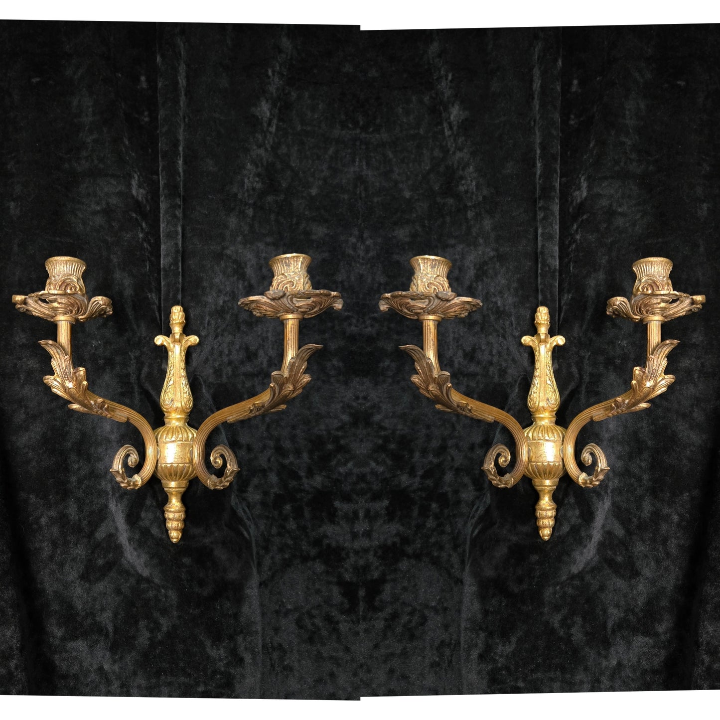 Decorative Pair of Antique French 2 Arm Solid Brass Candle Wall Lights Sconces