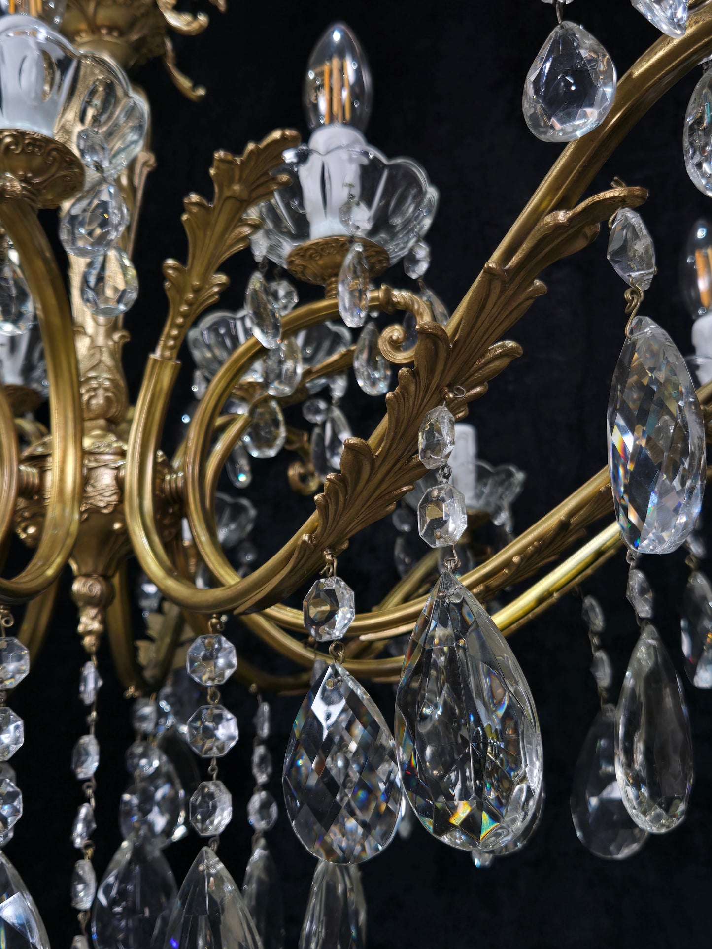 Fabulous Large Vintage Italian Heavy 10 Arm 15 Light Brass Crystal Chandelier