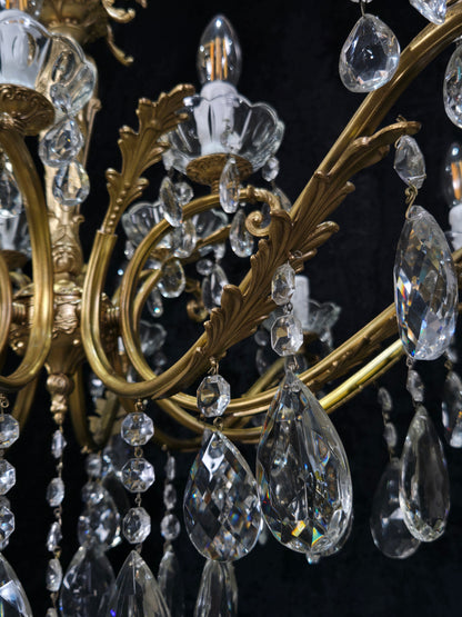 Fabulous Large Vintage Italian Heavy 10 Arm 15 Light Brass Crystal Chandelier